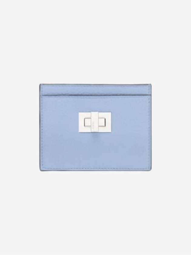 Fendi Peekaboo Selleria Leather Business Card Wallet Light Blue