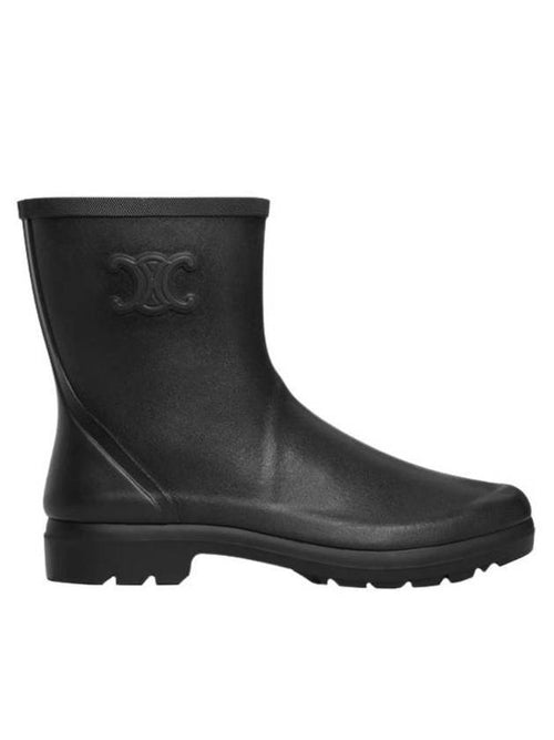 CELINE Logo Patch Natural Rubber Mid Rain Boots Black