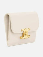 CELINE Triomphe Flap Shiny Calfskin Card Wallet Pale Beige