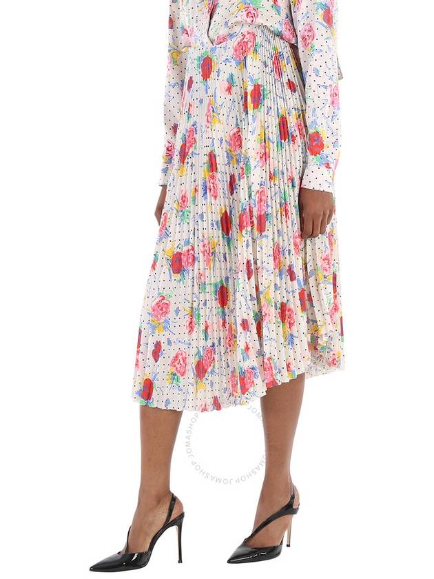 Balenciaga flower dot print pleated skirt beige