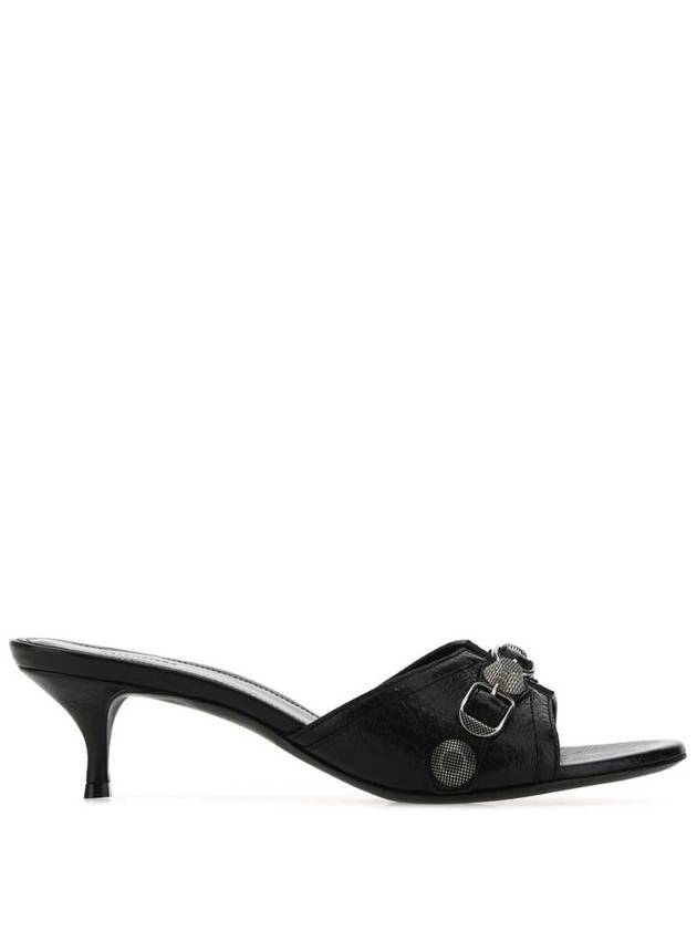 Balenciaga Women's Cagole Studded Leather Band Sandal Heels Black