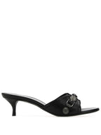 Balenciaga Women's Cagole Studded Leather Band Sandal Heels Black