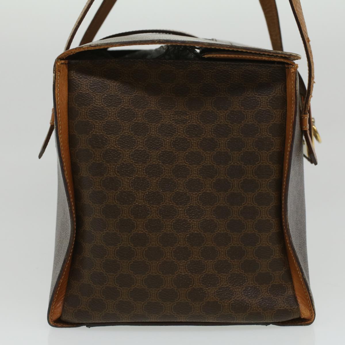 CELINE Macadam Canvas Hand Bag PVC Leather Brown  34655