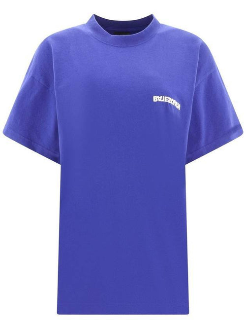Balenciaga Embroidered Logo Short Sleeve T-Shirt Blue