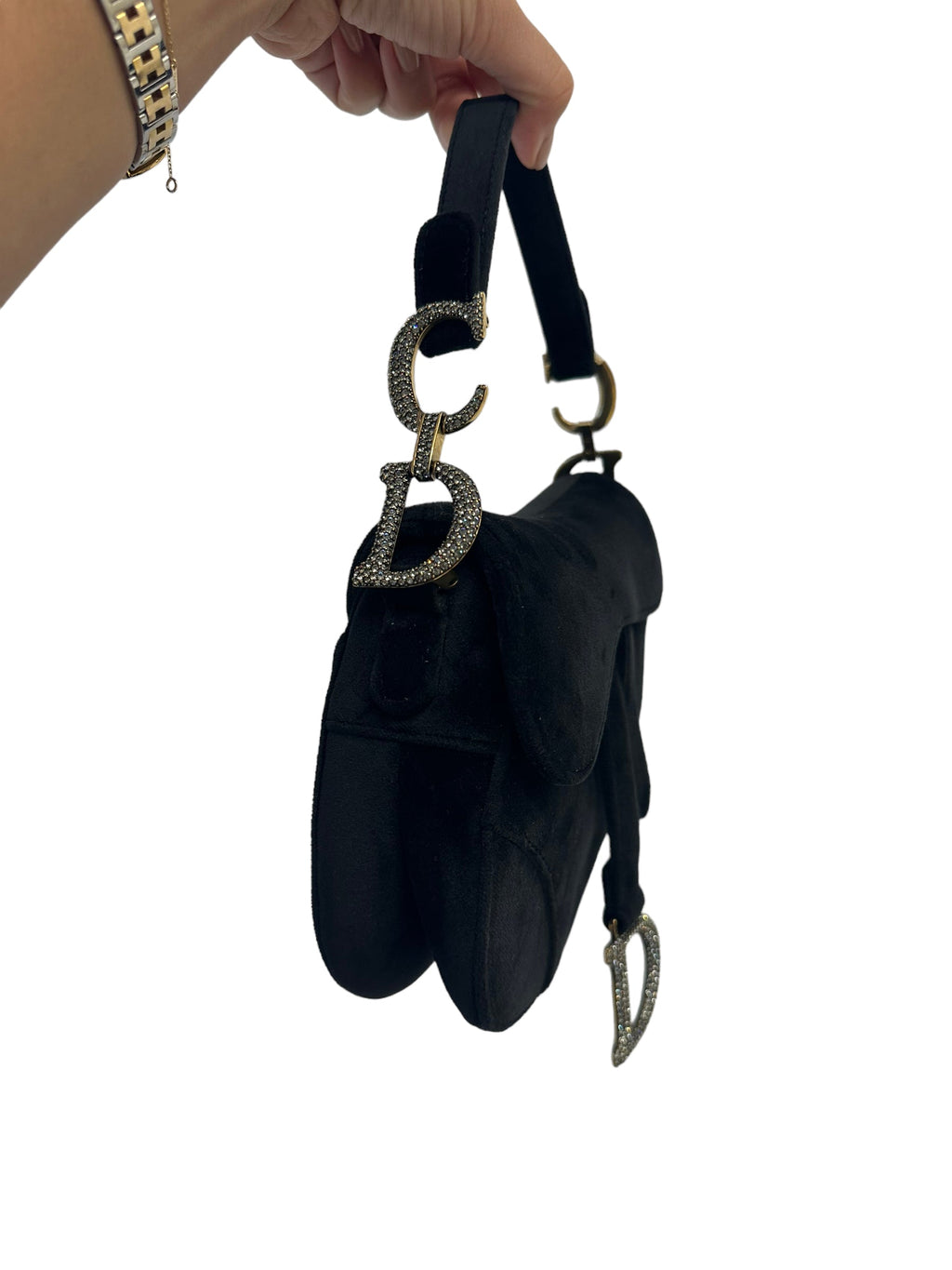 DIOR - Black Velvet Crystals Mini Saddle