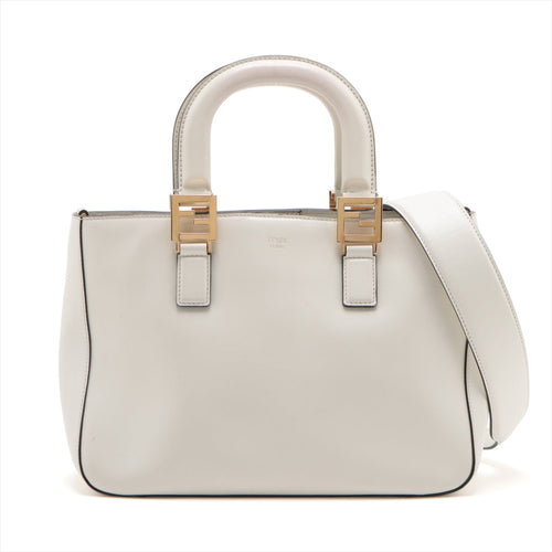 Fendi FF Tote Small Leather 2WAY Handbag White 8BH367