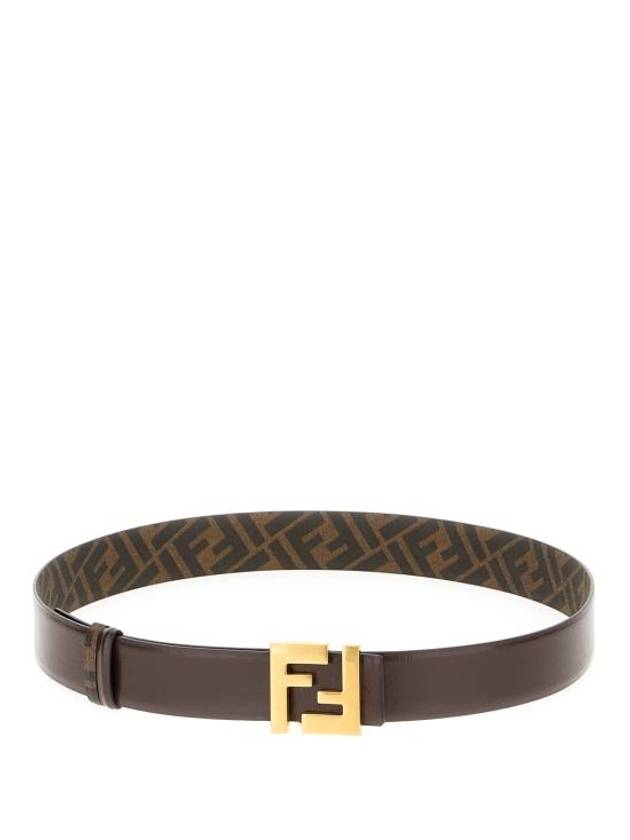 Fendi FF Square Buckle Reversible Leather Canvas Belt Brown
