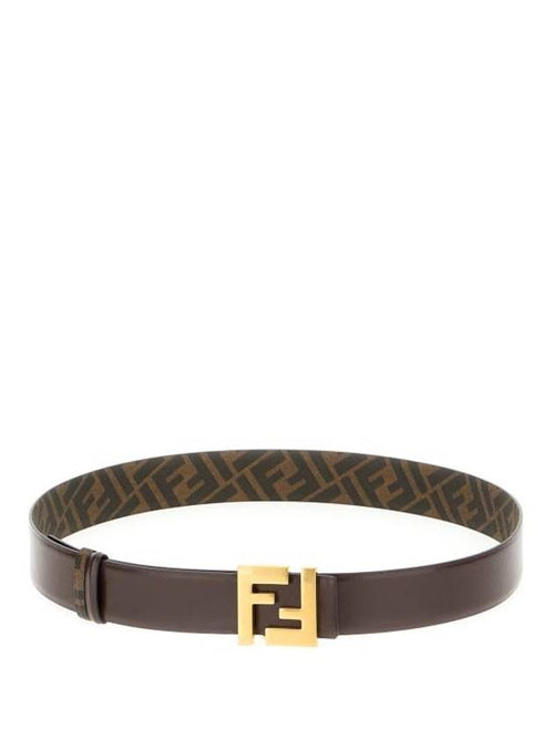 Fendi FF Square Buckle Reversible Leather Canvas Belt Brown