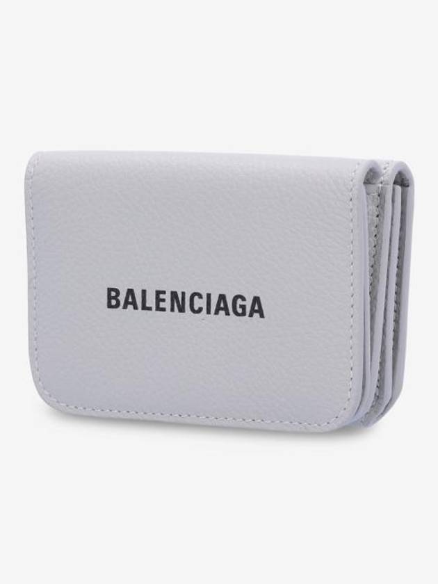 Balenciaga Logo Tripold Leather Half-Wallet Light Grey