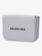 Balenciaga Logo Tripold Leather Half-Wallet Light Grey