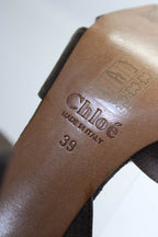 Chloe Womens Suede Open Toe Cross Strappy Slip-On Cone Heels Brown