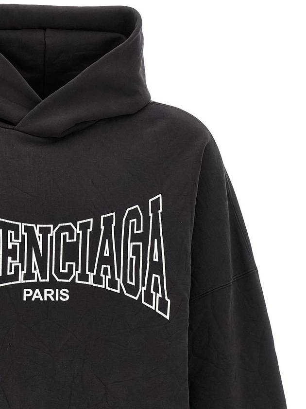 Balenciaga Paris Logo Print Hoodie Black