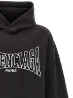 Balenciaga Paris Logo Print Hoodie Black