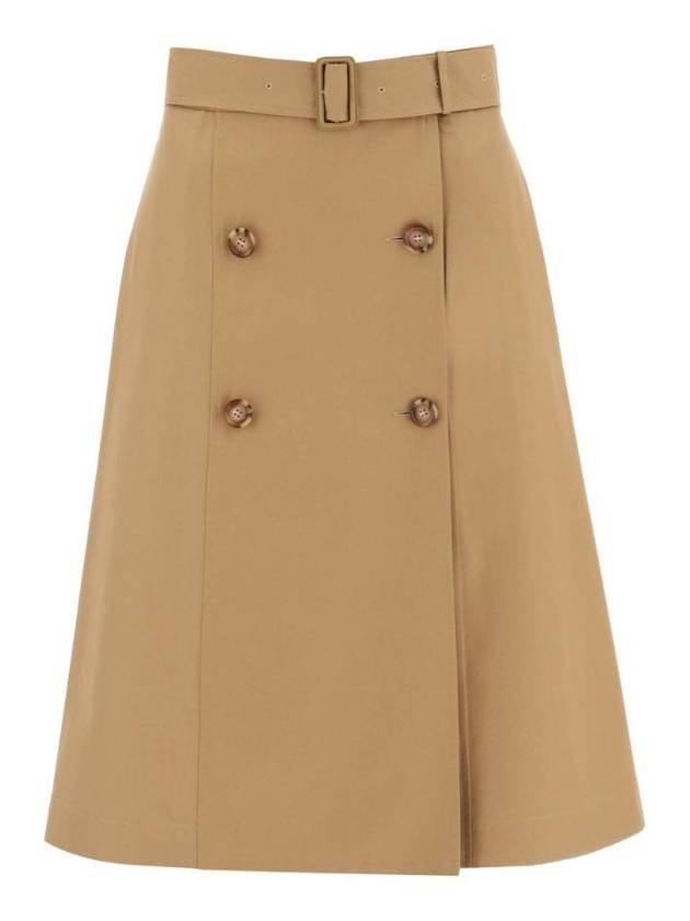 Burberry Belted Double Button A-Line Skirt Brown