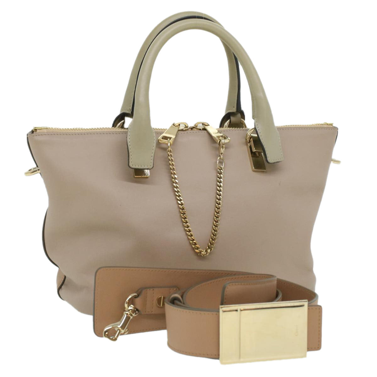 Chloe Bailey Hand Bag Leather 2way Beige Pink 35664