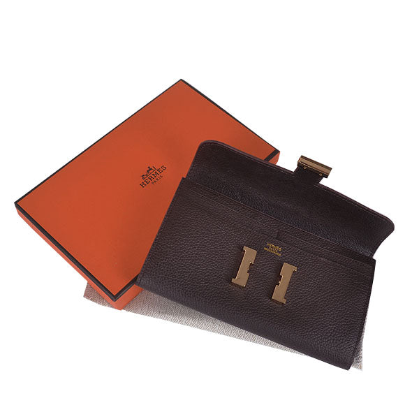 Hermes Wallet H6023 Ladies Cow Leather Coffee