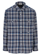 CELINE Loose Lumberjack Check Cotton Long Sleeve Shirt Navy