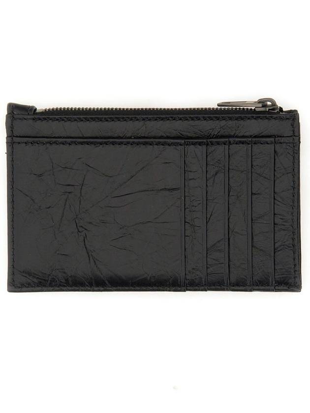 Balenciaga Crush Zipper Leather Card Wallet Black