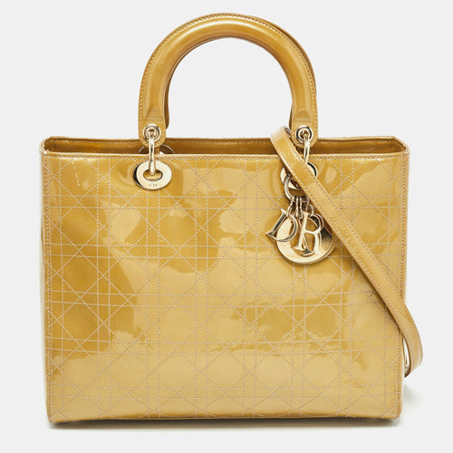 Dior Green Cannage Patent Leather Large Lady Tote