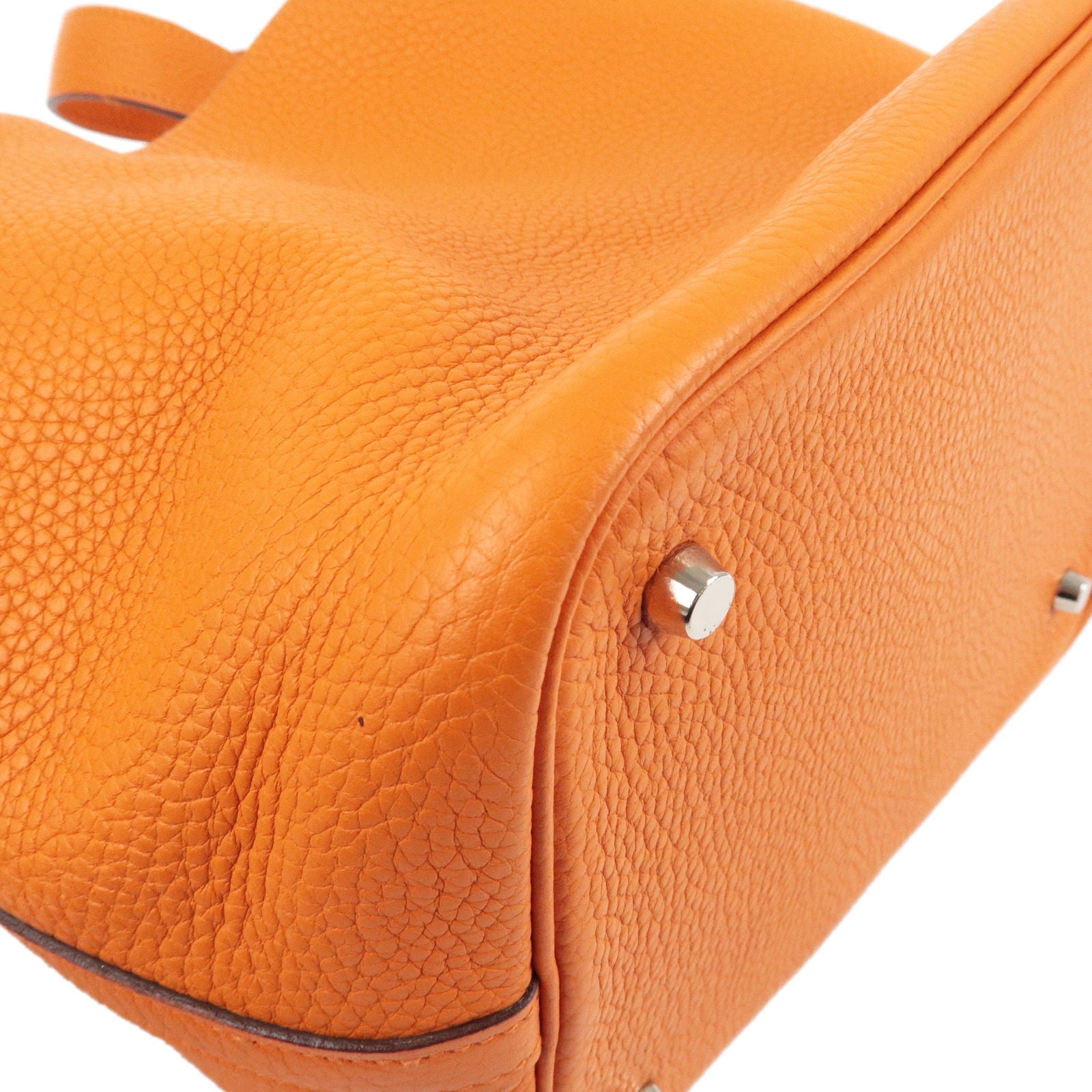 HERMES Taurillon Clemence Picotin MM Hand Bag H Stamped Orange