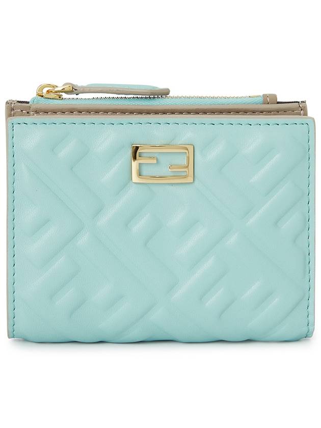 Fendi Slim Baguette Leather Half Wallet Light Blue
