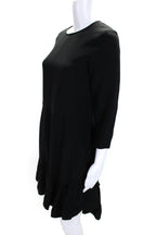 Chloe Womens Back Zip 3/4 Sleeve Crew Neck Ruffled Dress Black Silk