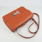 Hermes Calf Leather Message Bag H020 Orange Silver