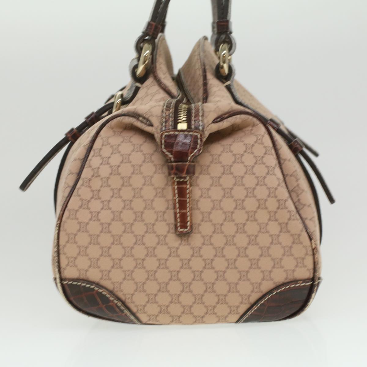 CELINE Macadam Canvas Shoulder Bag Leather Pink Brown  36300