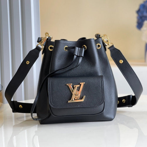 Louis Vuitton LOCKME BUCKET 23 BLACK GRAINED CALF SKIN