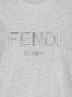 Fendi Lettering Embroidered Short Sleeve Cotton T-Shirt Grey