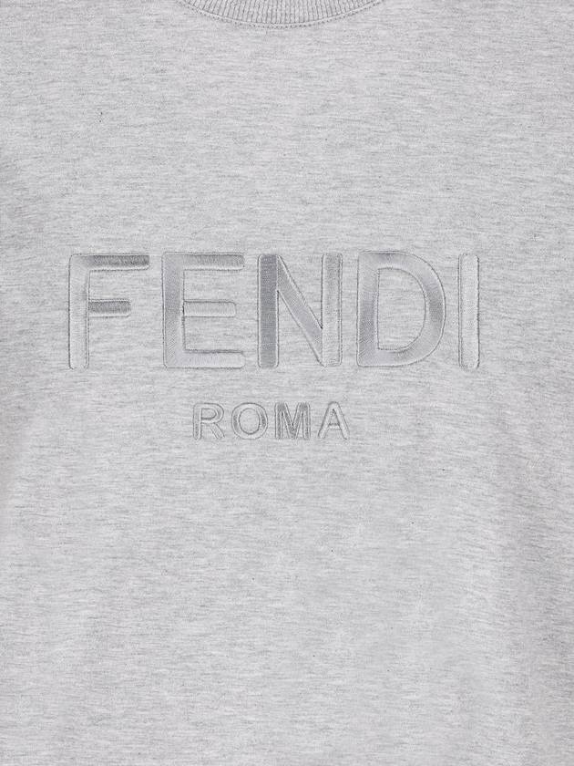 Fendi Lettering Embroidered Short Sleeve Cotton T-Shirt Grey