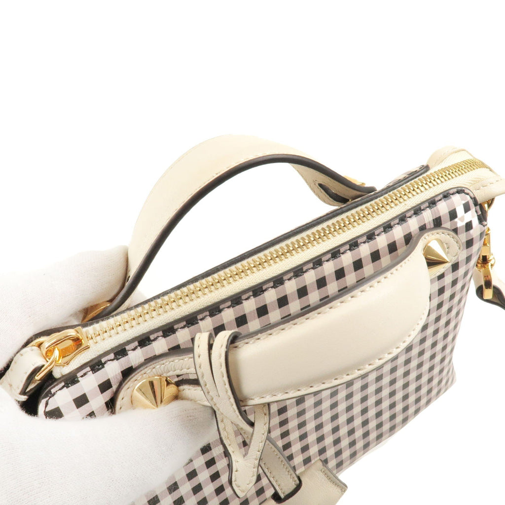 FENDI By The Way Leather 2Way Bag Checkered Black Ivory 8BL124