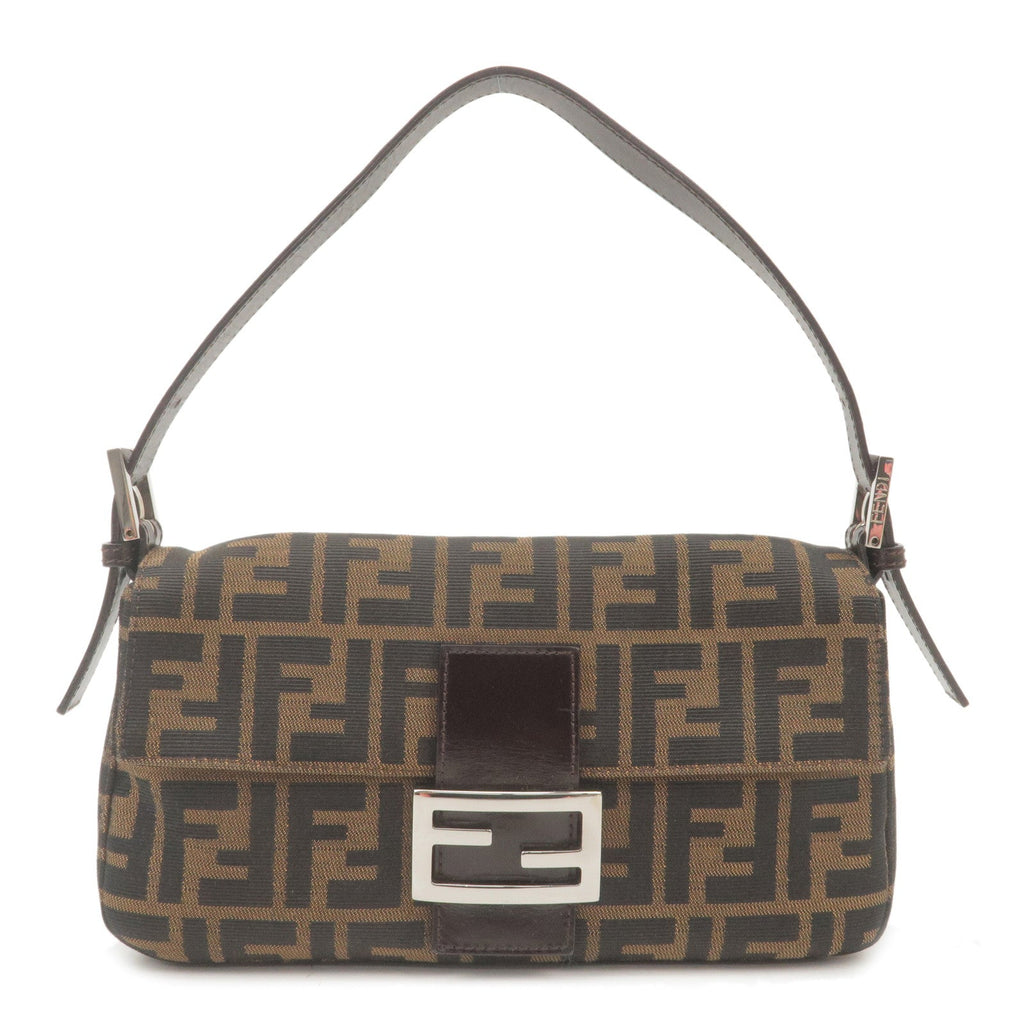 FENDI Zucca Mamma Baguette Canvas Leather Shoulder Bag Brown 26424
