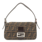 FENDI Zucca Mamma Baguette Canvas Leather Shoulder Bag Brown 26424