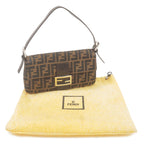 FENDI Zucca Mamma Baguette Canvas Leather Shoulder Bag Brown 26424