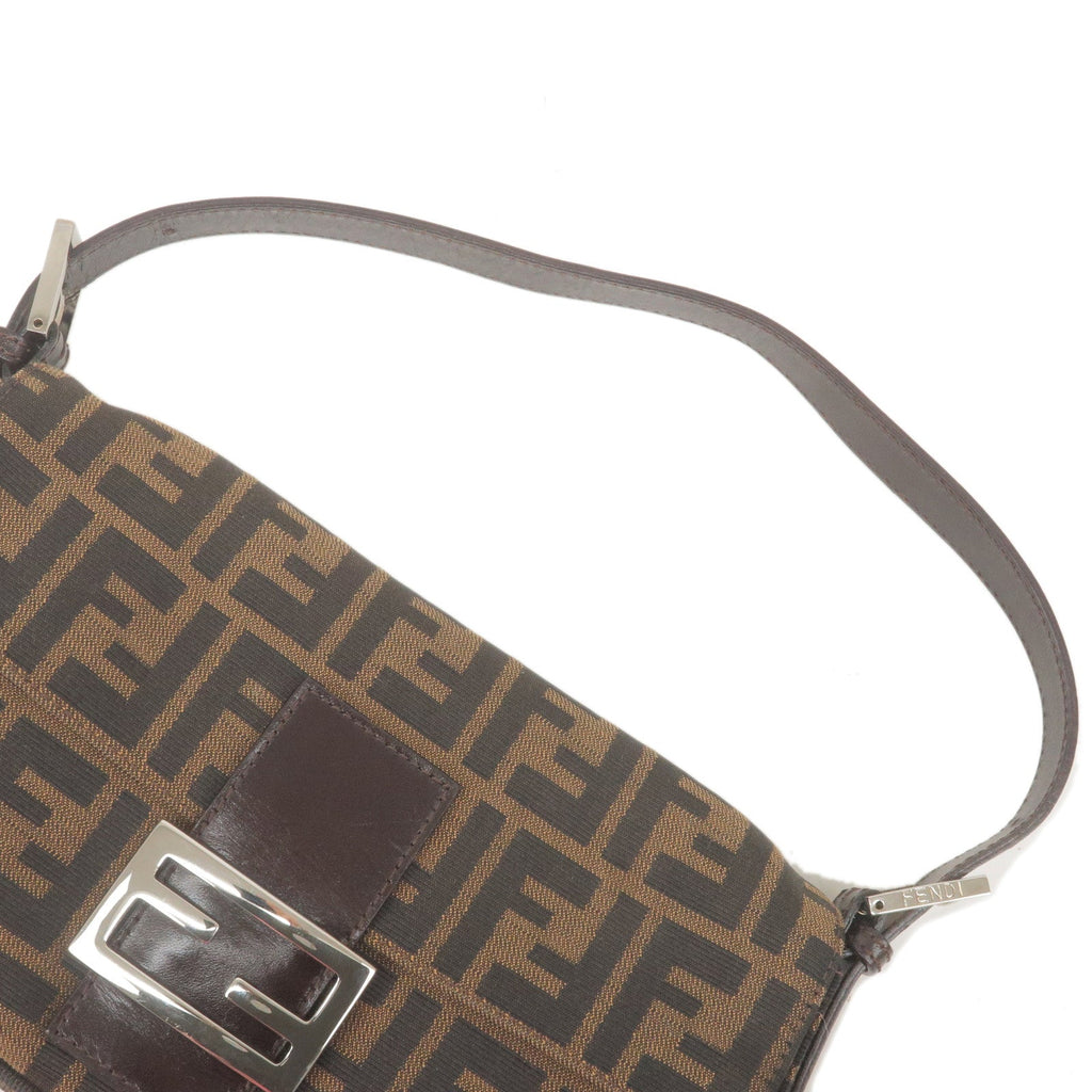 FENDI Zucca Mamma Baguette Canvas Leather Shoulder Bag Brown 26424