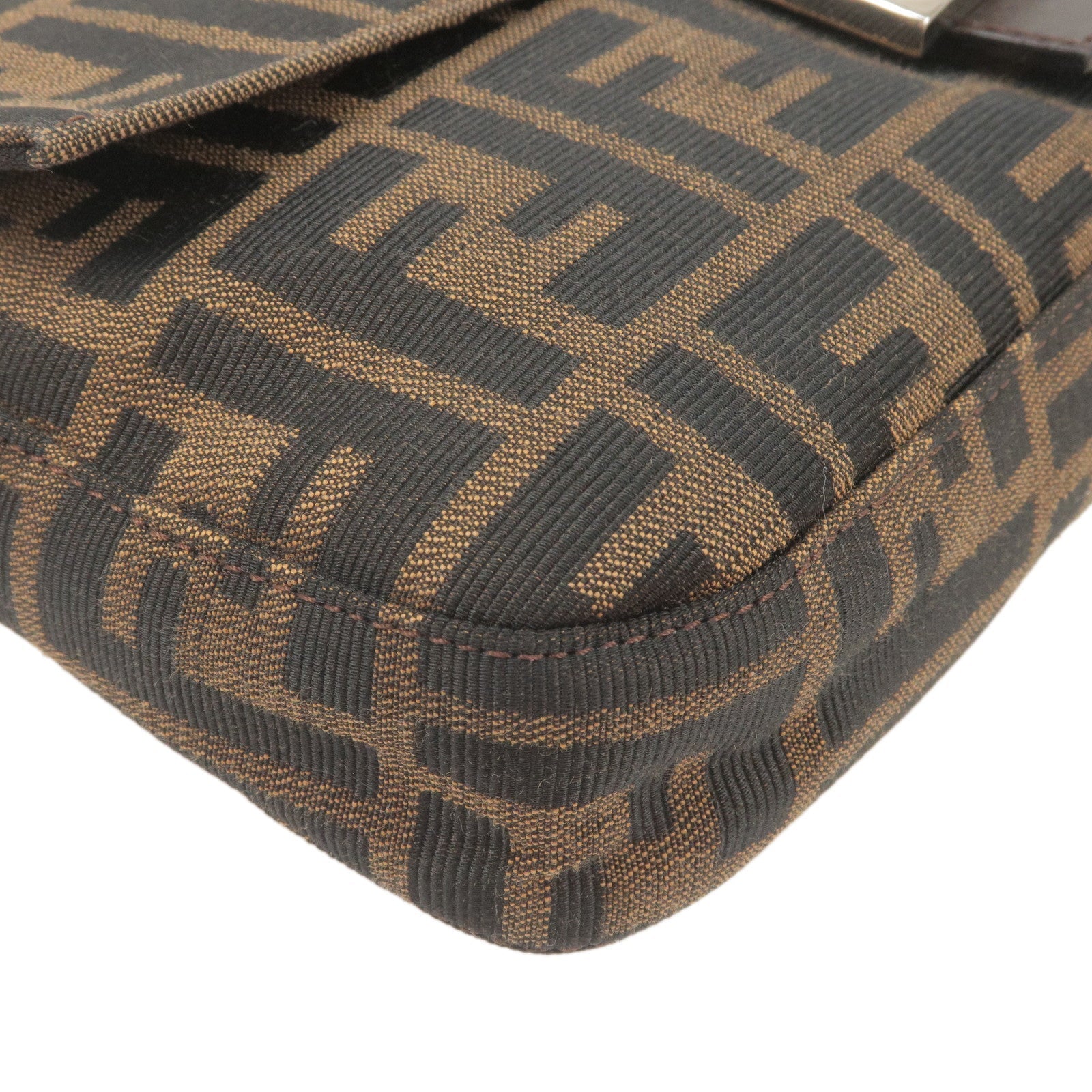 FENDI Zucca Mamma Baguette Canvas Leather Shoulder Bag Brown 26424