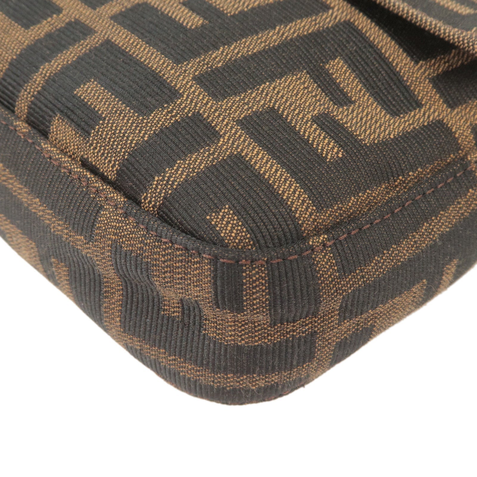 FENDI Zucca Mamma Baguette Canvas Leather Shoulder Bag Brown 26424