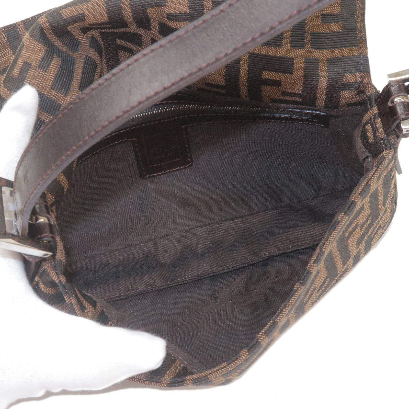 FENDI Zucca Mamma Baguette Canvas Leather Shoulder Bag Brown 26424
