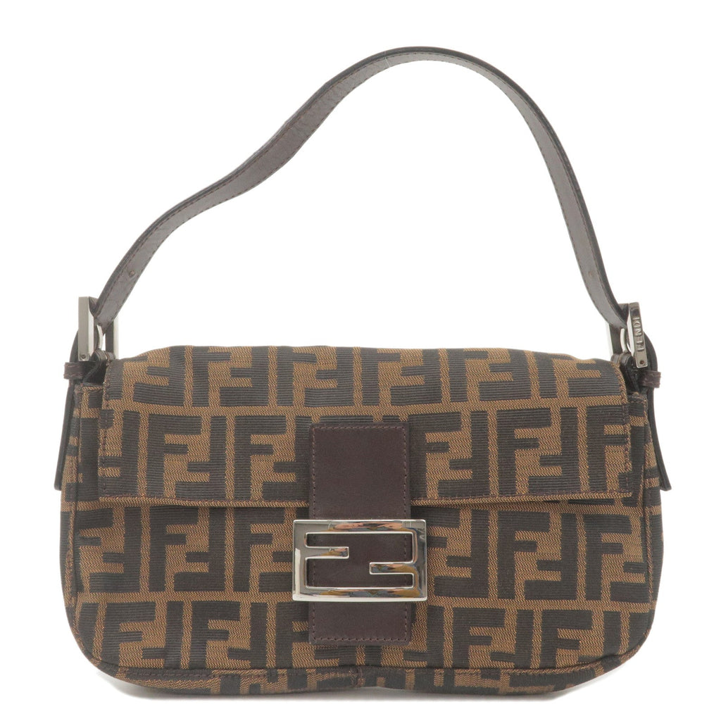 FENDI Zucca Mamma Baguette Canvas Leather Shoulder Bag Brown 26424