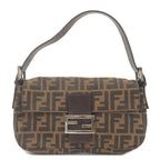 FENDI Zucca Mamma Baguette Canvas Leather Shoulder Bag Brown 26424