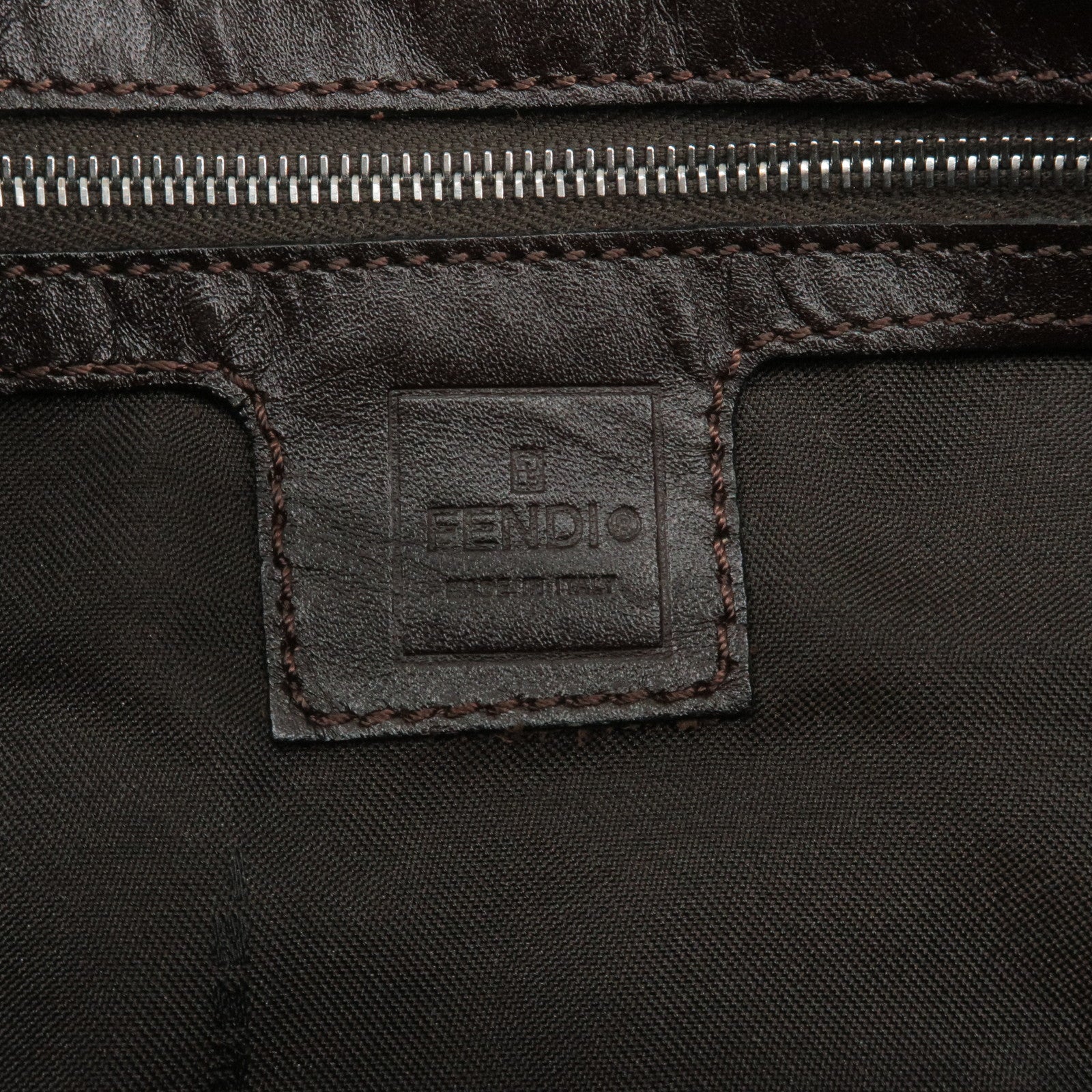 FENDI Zucca Mamma Baguette Canvas Leather Shoulder Bag Brown 26424