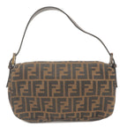 FENDI Zucca Mamma Baguette Canvas Leather Shoulder Bag Brown 26424