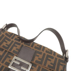 FENDI Zucca Mamma Baguette Canvas Leather Shoulder Bag Brown 26424