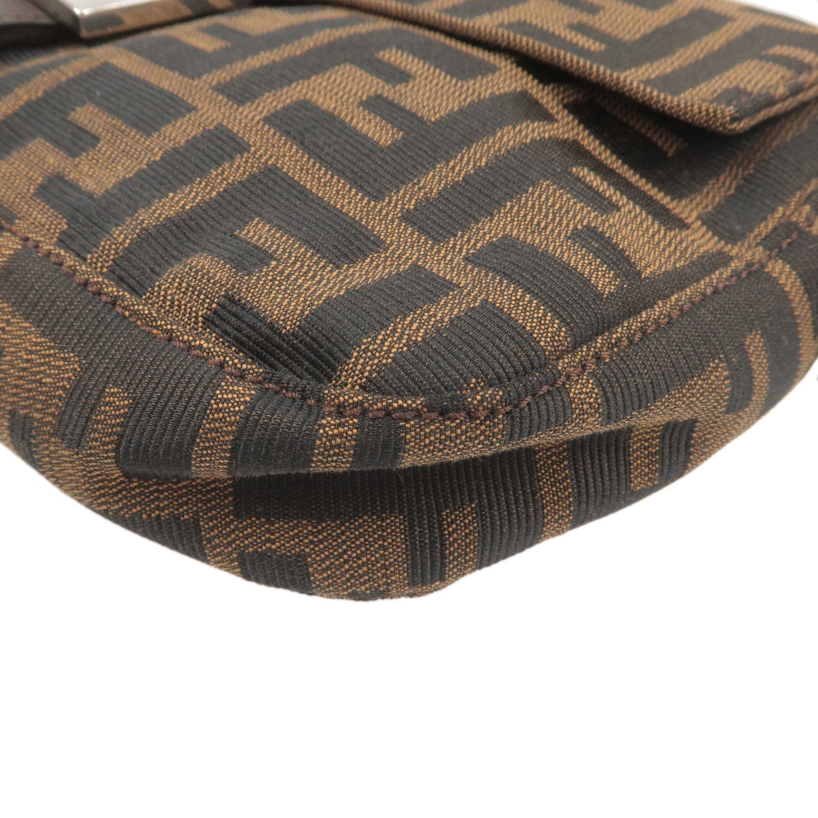 FENDI Zucca Mamma Baguette Canvas Leather Shoulder Bag Brown 26424