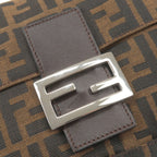 FENDI Zucca Mamma Baguette Canvas Leather Shoulder Bag Brown 26424
