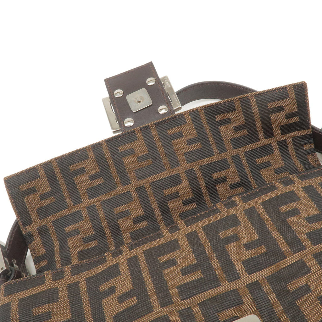 FENDI Zucca Mamma Baguette Canvas Leather Shoulder Bag Brown 26424