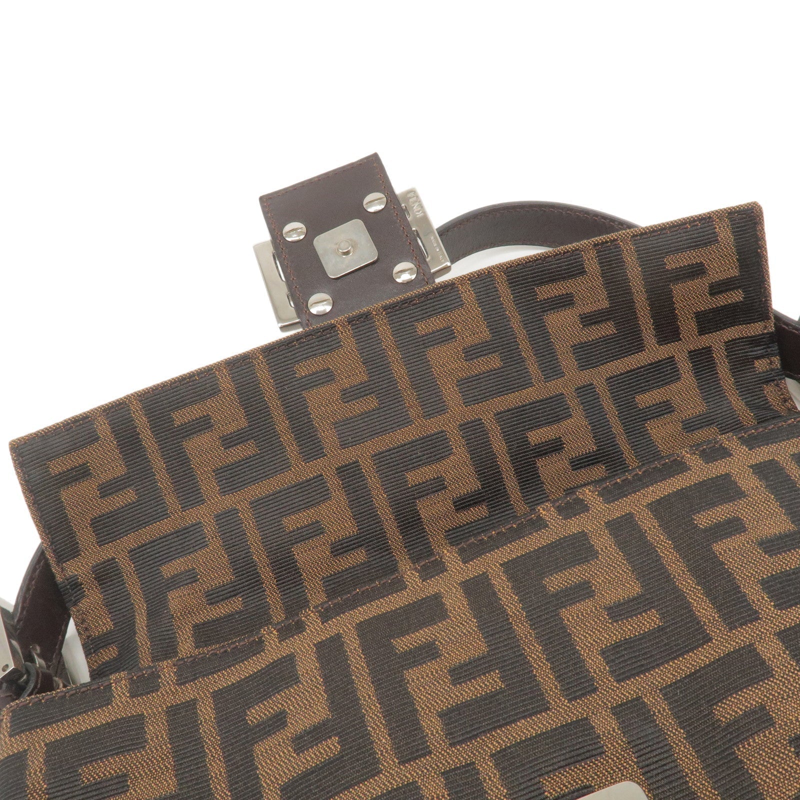 FENDI Zucca Mamma Baguette Canvas Leather Shoulder Bag Brown 26424