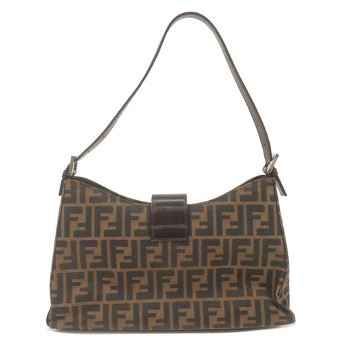 FENDI Zucca Canvas Leather Shoulder Bag Brown Black 16115