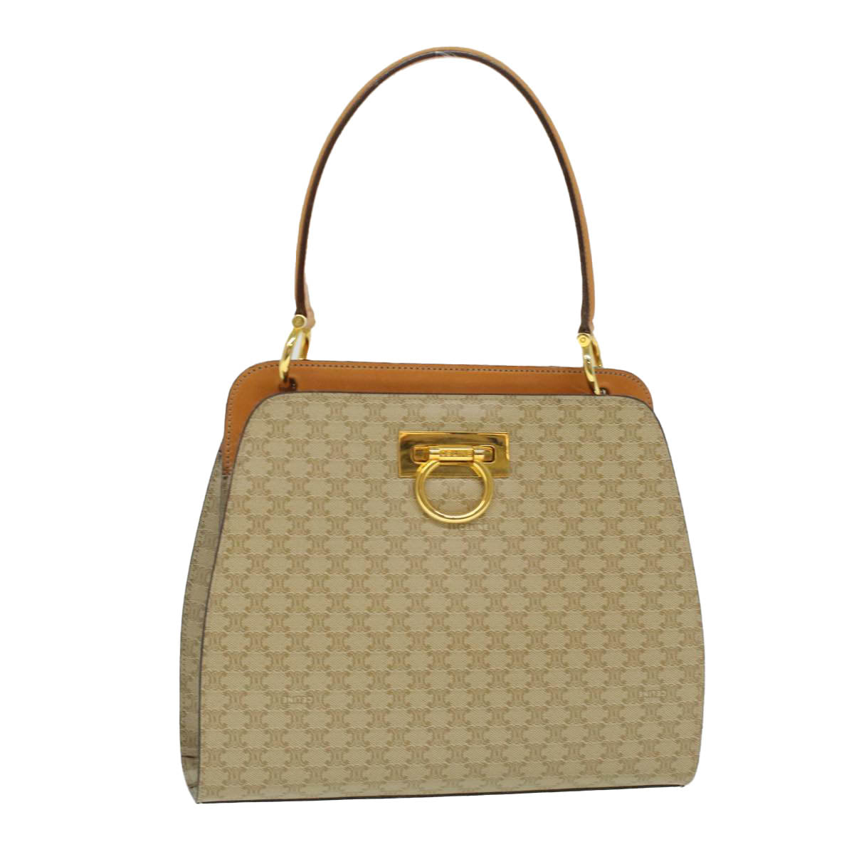 CELINE Macadam Canvas Hand Bag Beige  36663